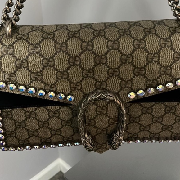 Gucci Authentic Dionysus GG Supreme Brown Crystals Suede Inside - Picture 3 of 5